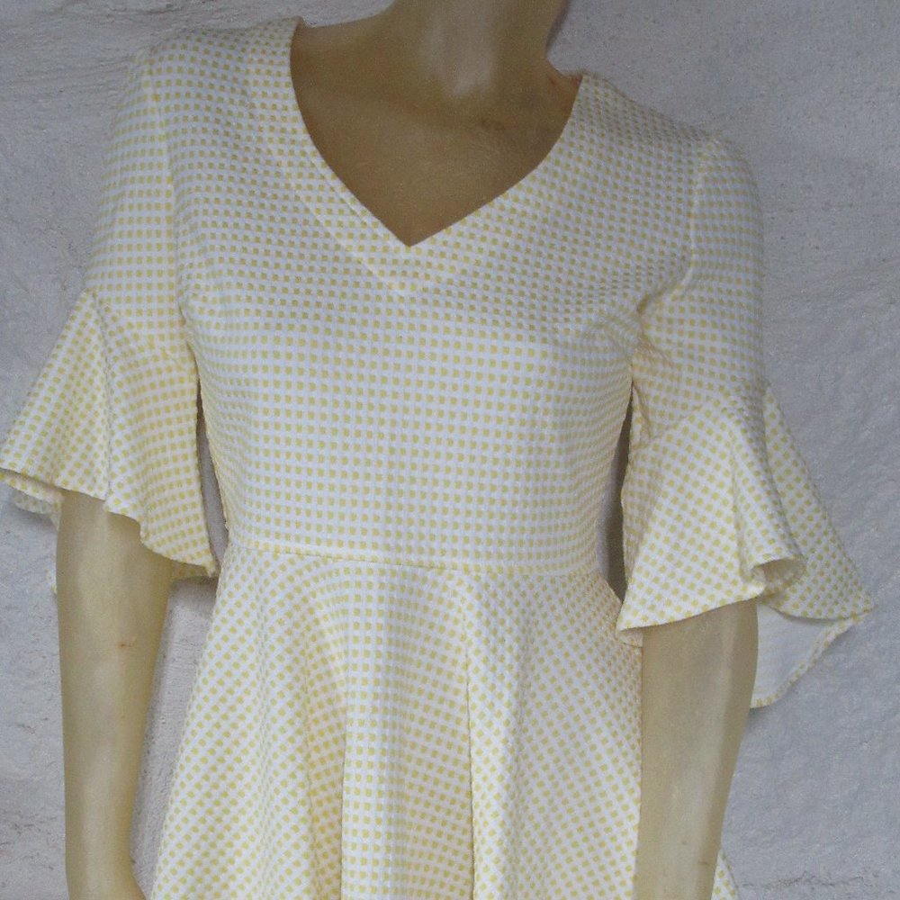 Marc Bouwer Yellow Check Short Sleeve hi lo Shirt Sz S NWT